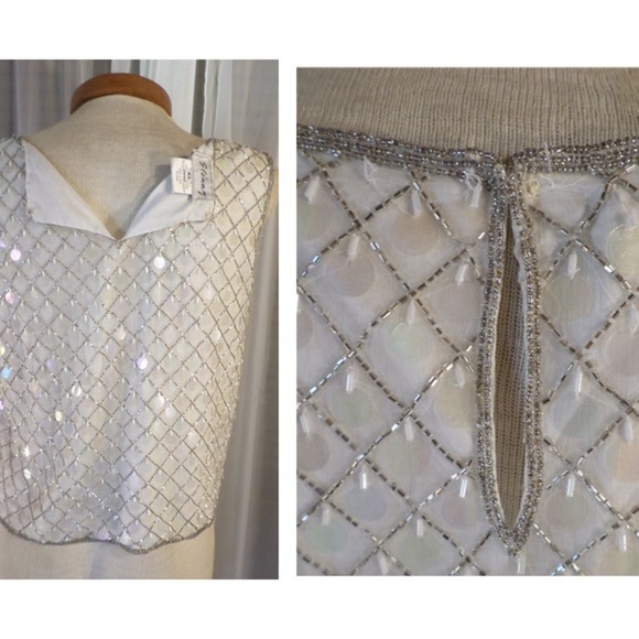 NWT Stenay XL Silk White Bead Sequin Top Sleeveles - Picture 7 of 8